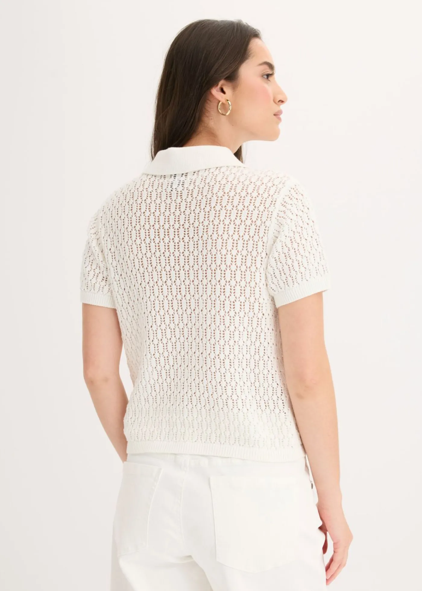 bonprix bonprix Jersey de punto ajour de algodón puro Blanco lana Best