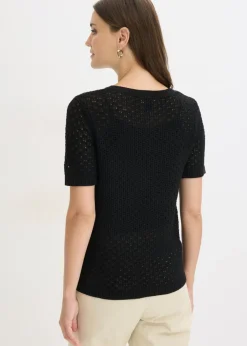 bonprix bonprix Jersey de punto ajour de mezcla de algodón Negro Discount
