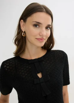 bonprix bonprix Jersey de punto ajour de mezcla de algodón Negro Discount