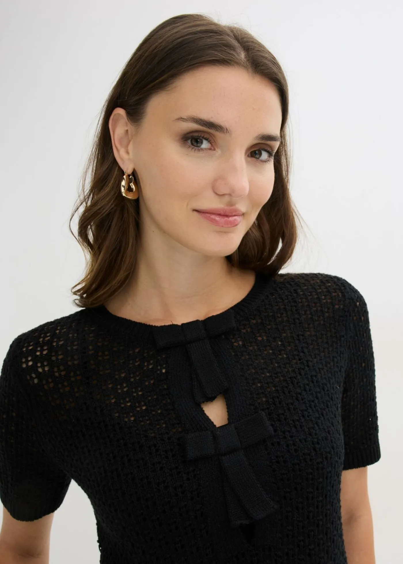 bonprix bonprix Jersey de punto ajour de mezcla de algodón Negro Discount