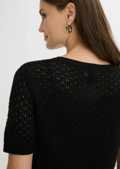 bonprix bonprix Jersey de punto ajour de mezcla de algodón Negro Discount