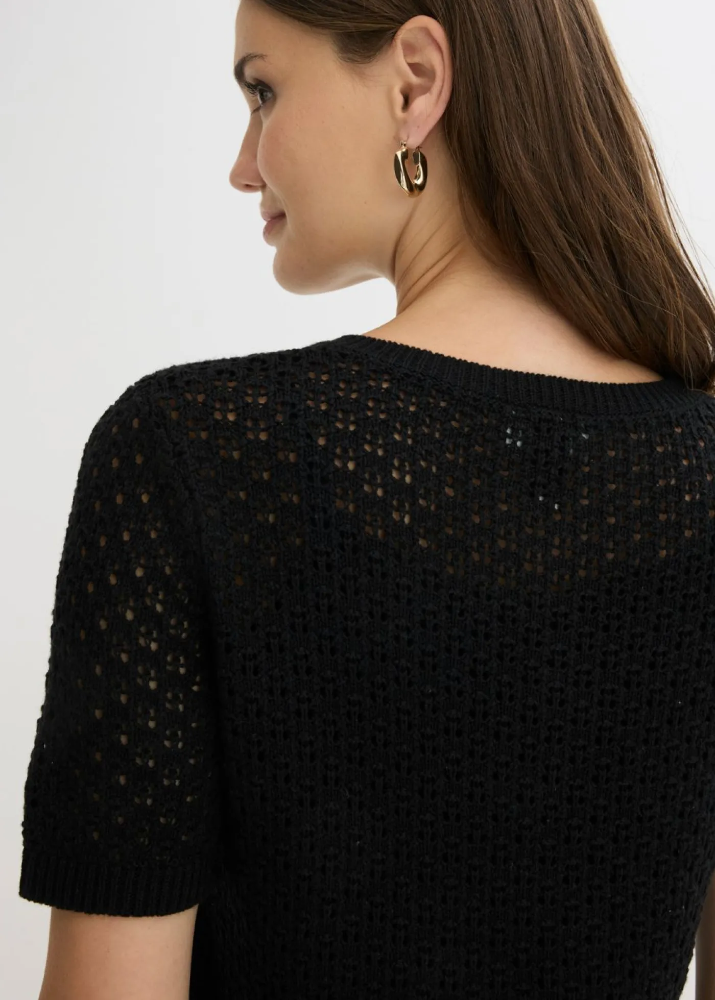 bonprix bonprix Jersey de punto ajour de mezcla de algodón Negro Discount