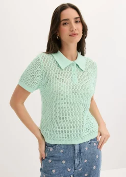 bonprix bonprix Jersey de punto ajour de algodón puro Menta claro