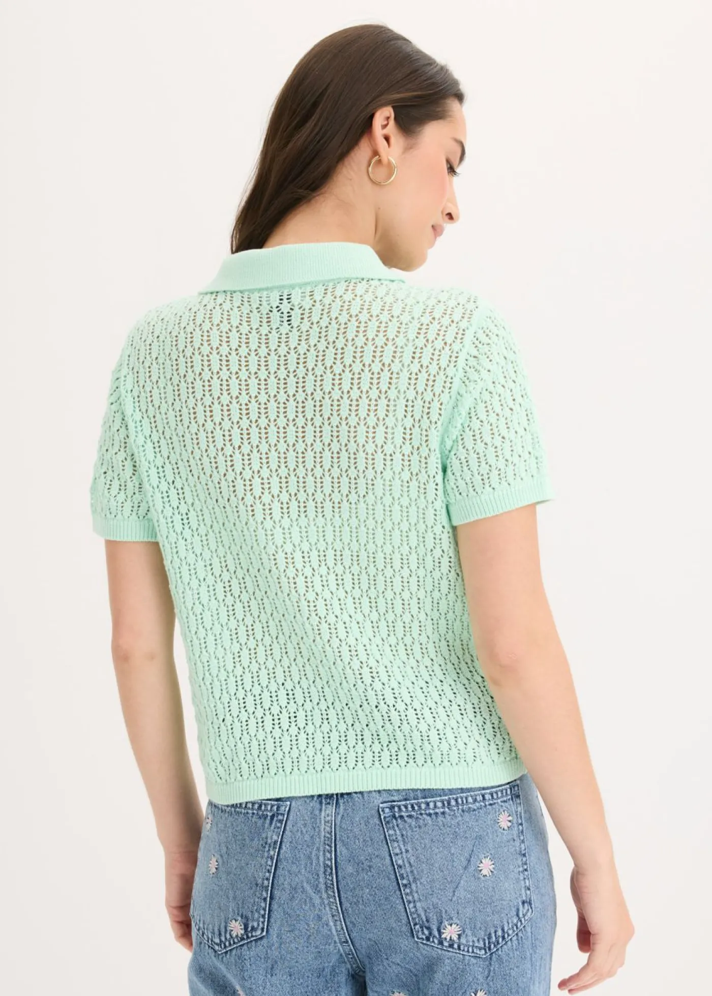 bonprix bonprix Jersey de punto ajour de algodón puro Menta claro