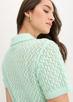 bonprix bonprix Jersey de punto ajour de algodón puro Menta claro