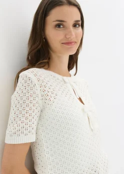 bonprix bonprix Jersey de punto ajour de mezcla de algodón Blanco lana Hot