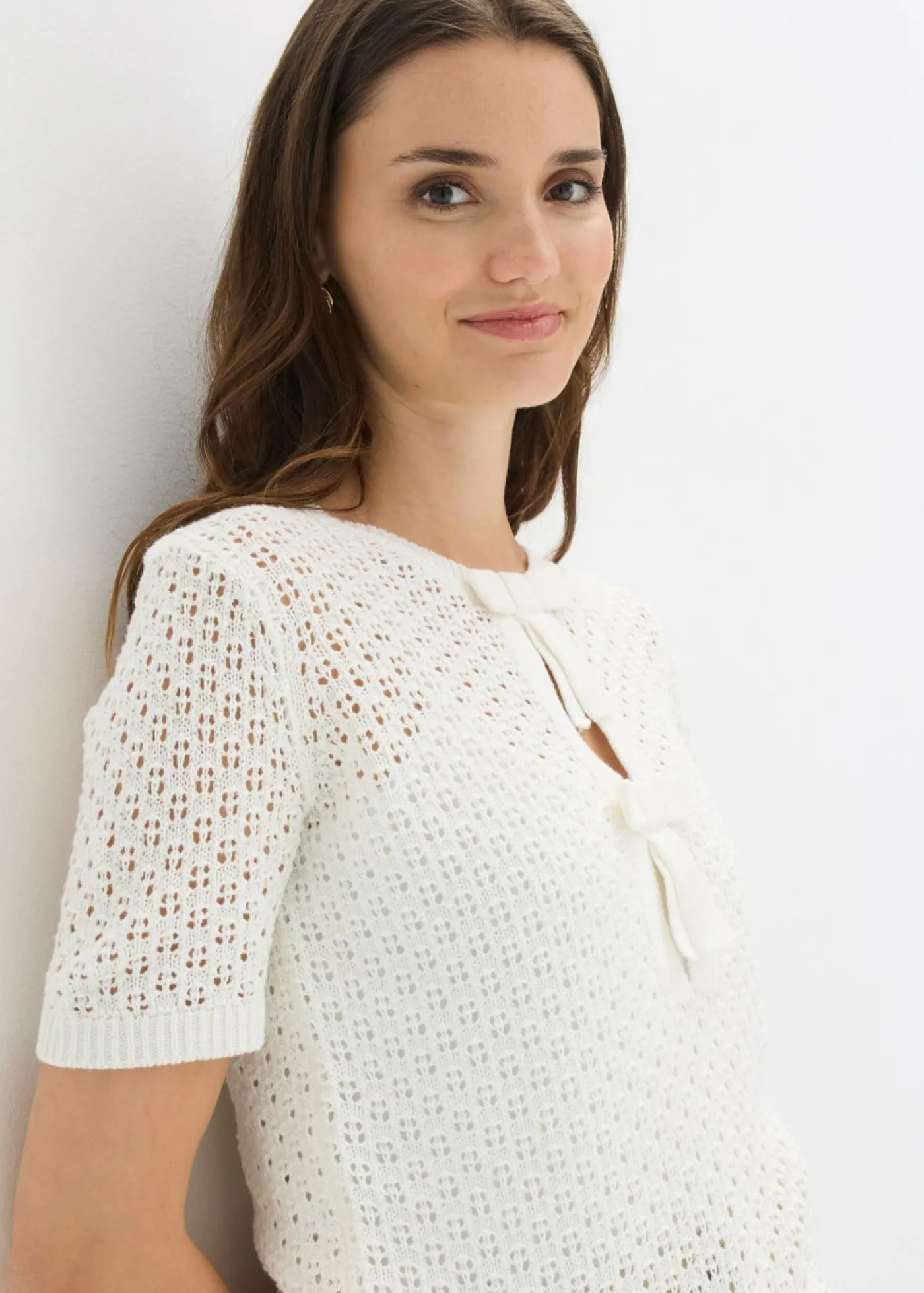 bonprix bonprix Jersey de punto ajour de mezcla de algodón Blanco lana Hot