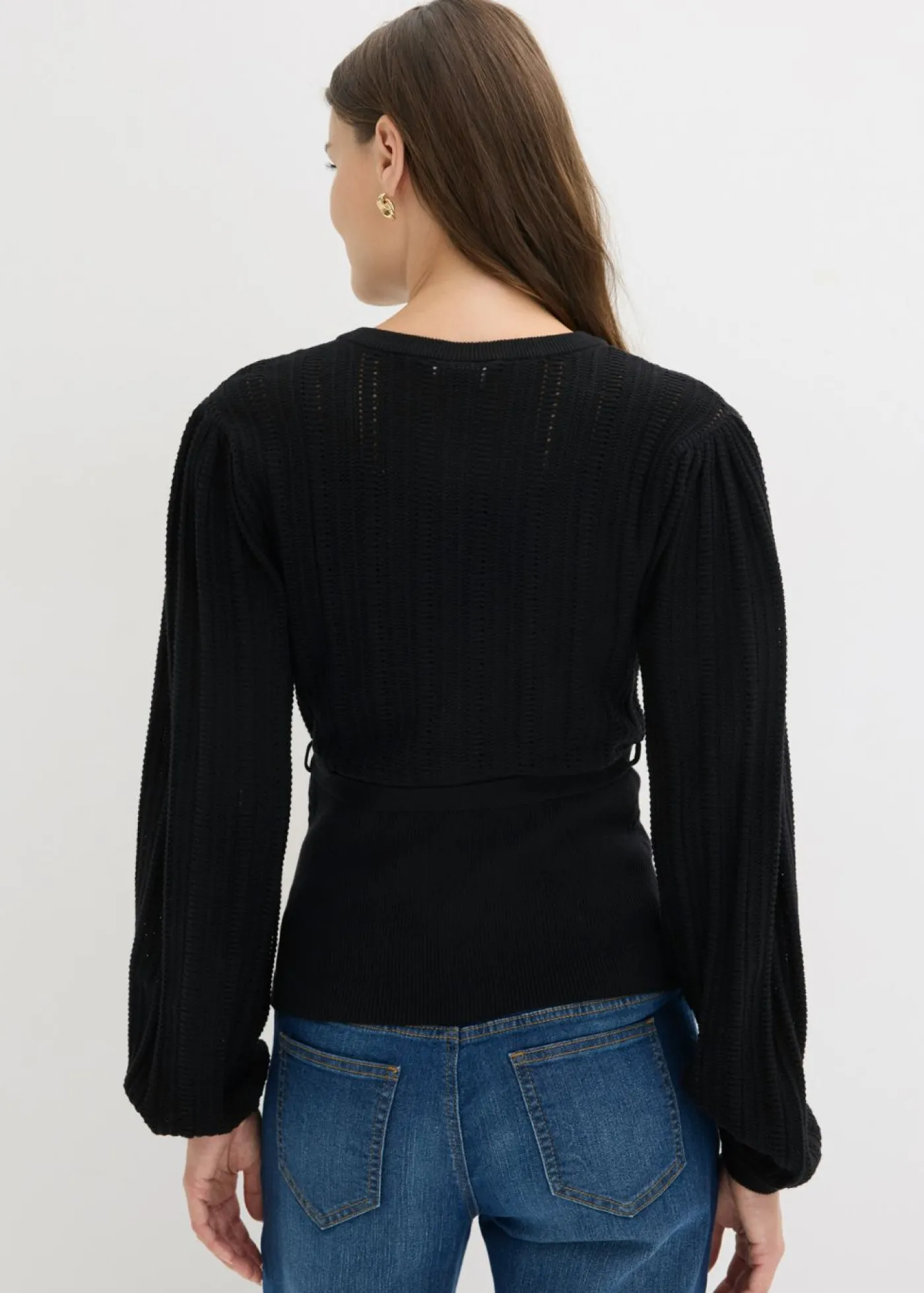 bonprix bonprix Jersey de punto ajour en mezcla de algodón Negro