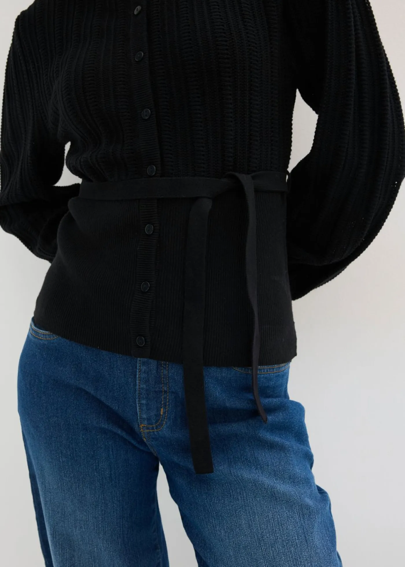 bonprix bonprix Jersey de punto ajour en mezcla de algodón Negro