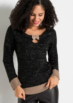 bonprix bonprix Jersey de punto brillante negro-topo-plateado New