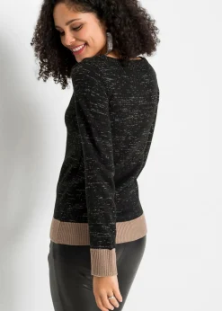 bonprix bonprix Jersey de punto brillante negro-topo-plateado New