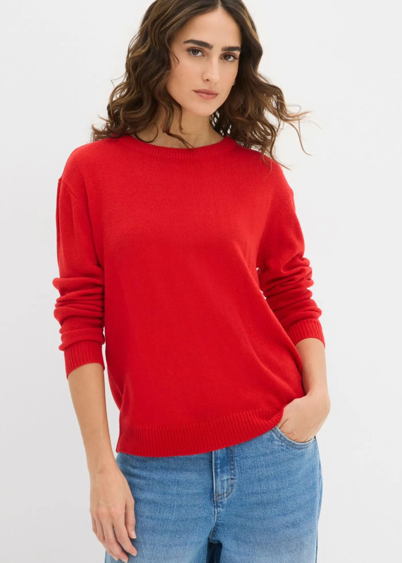 bonprix bonprix Jersey de punto con cuello redondo rojo lava
