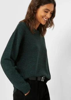 bonprix bonprix Jersey de punto con cuello redondo jaspeado Verde intenso Online