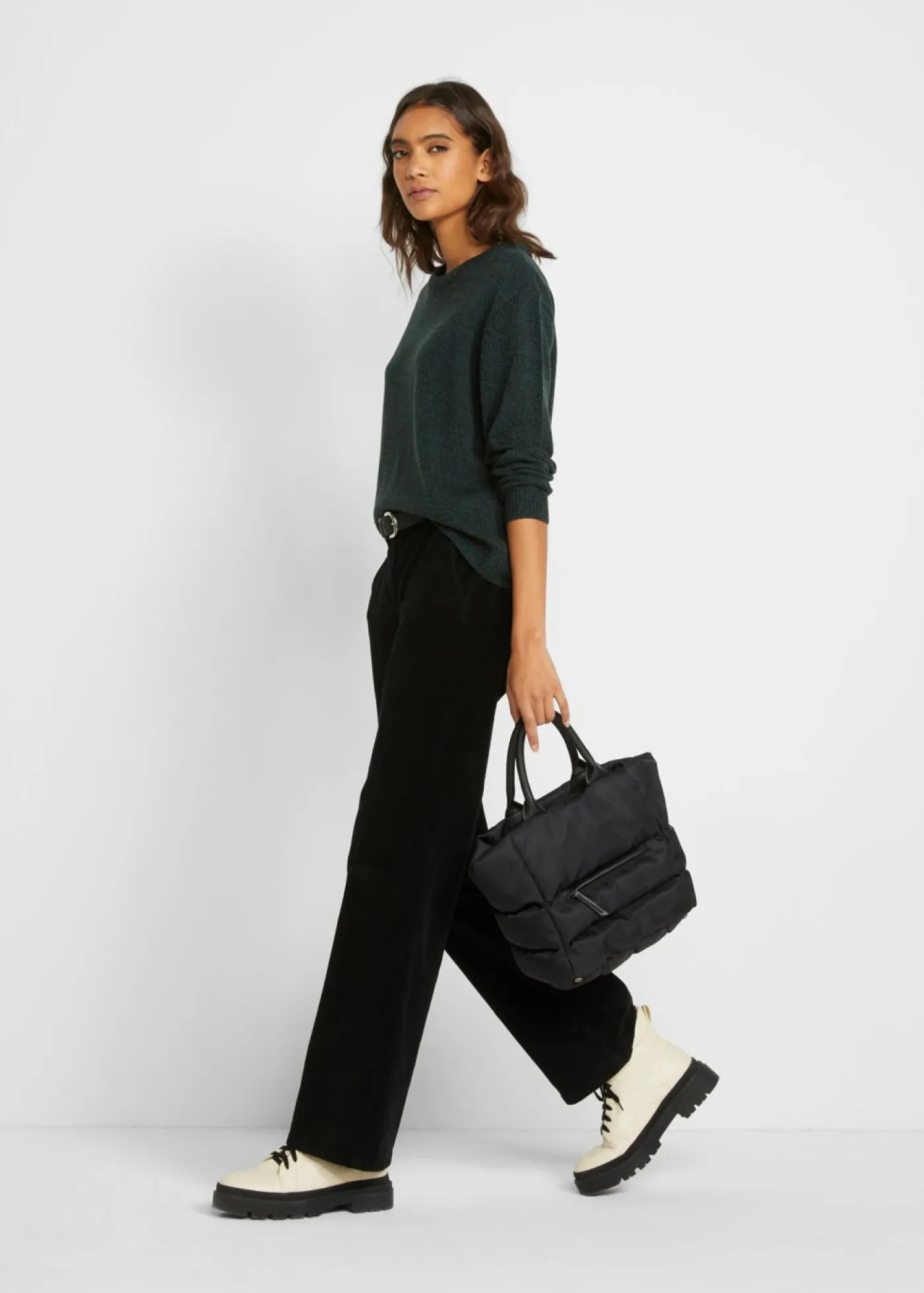 bonprix bonprix Jersey de punto con cuello redondo jaspeado Verde intenso Online