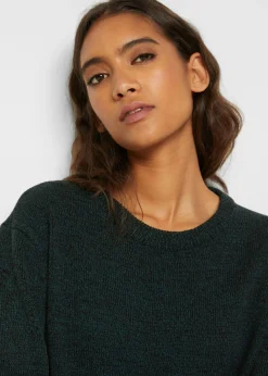 bonprix bonprix Jersey de punto con cuello redondo jaspeado Verde intenso Online