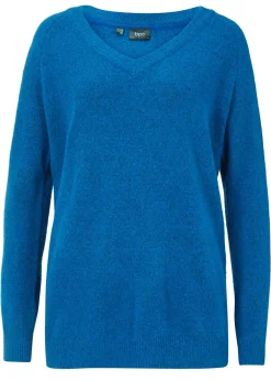 bonprix bonprix Jersey de punto con cuello en V, de corte oversize Azul polar Discount