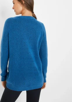 bonprix bonprix Jersey de punto con cuello en V, de corte oversize Azul polar Discount