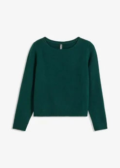 bonprix bonprix Jersey de punto con escote barco Verde bosque Outlet