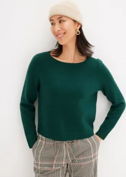 bonprix bonprix Jersey de punto con escote barco Verde bosque Outlet