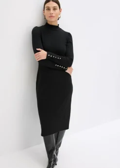 bonprix bonprix Jersey de punto de canalé de mezcla de viscosa Negro Outlet
