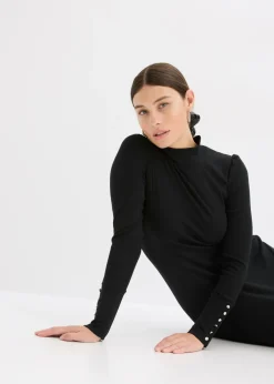 bonprix bonprix Jersey de punto de canalé de mezcla de viscosa Negro Outlet