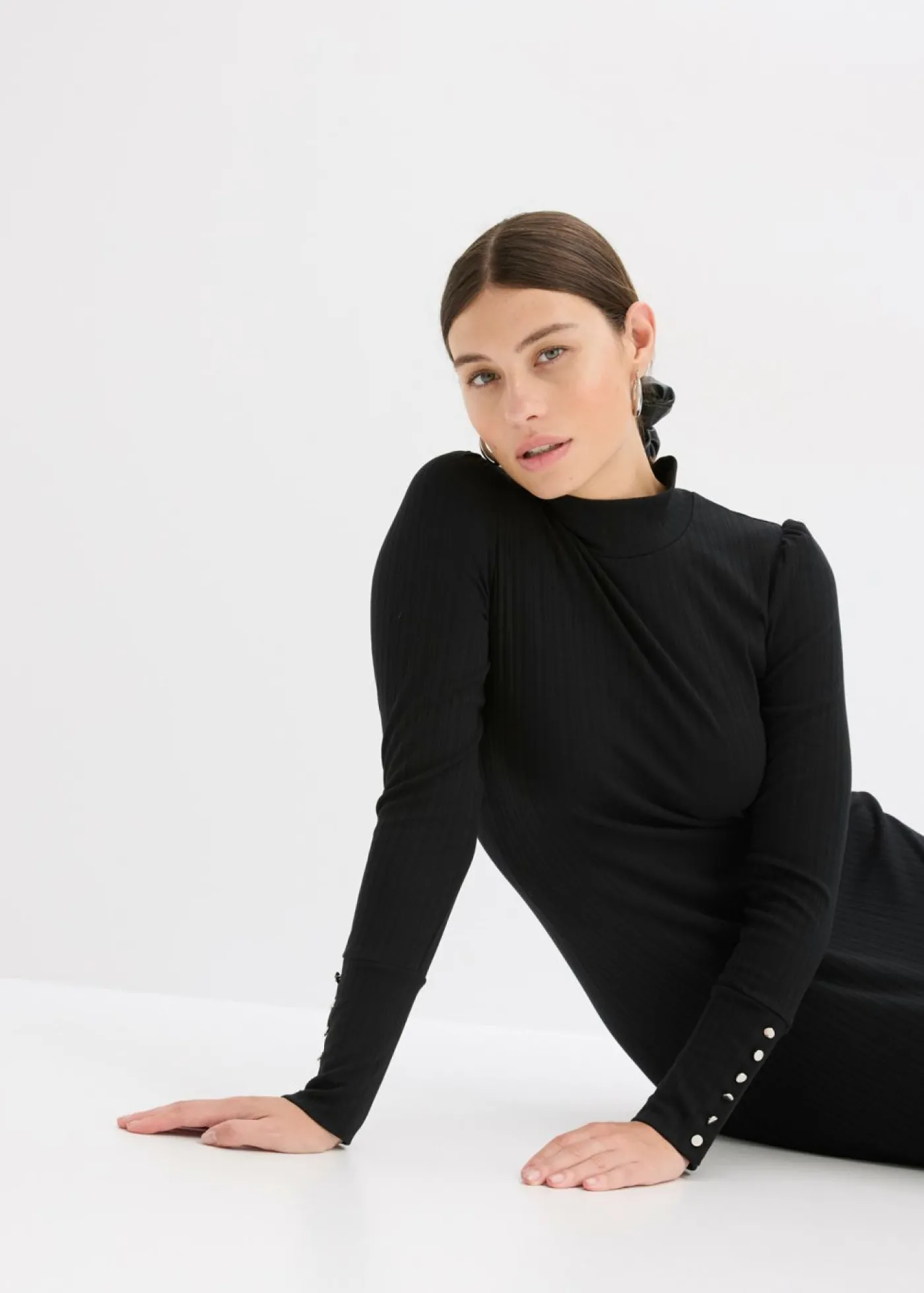 bonprix bonprix Jersey de punto de canalé de mezcla de viscosa Negro Outlet