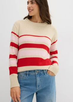 bonprix bonprix Jersey de punto fino Arena claro/rojo intenso/rosa empolvado de rayas Online