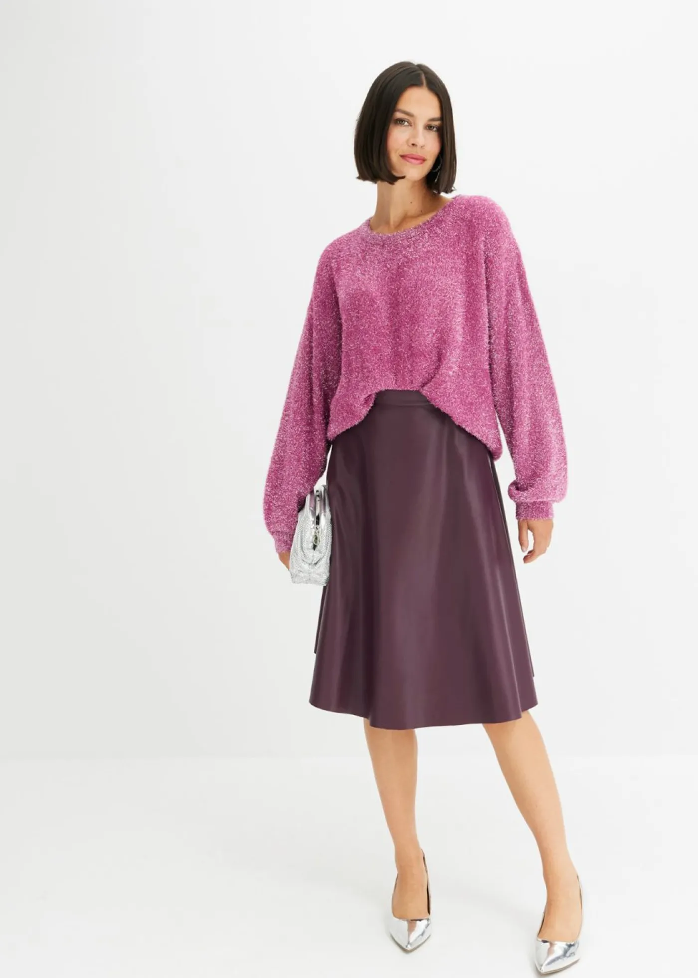 bonprix bonprix Jersey de punto fino orquídea púrpura-plata Discount