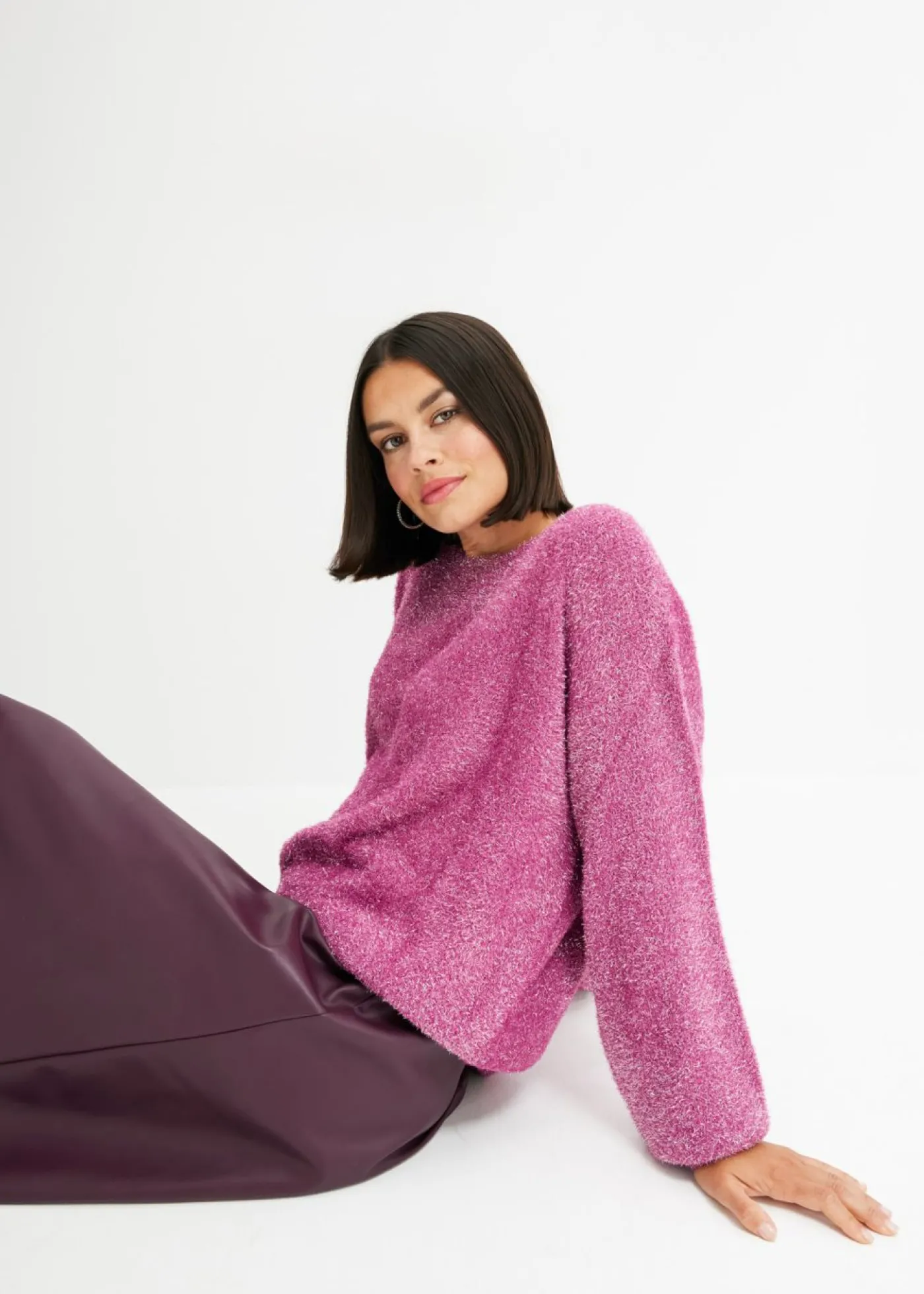 bonprix bonprix Jersey de punto fino orquídea púrpura-plata Discount