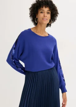bonprix bonprix Jersey de punto fino con lentejuelas Azul zafiro New