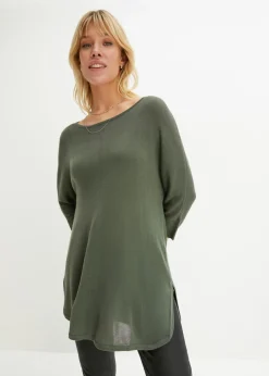 bonprix bonprix Jersey de punto fino con mangas 3/4 Verde eucalipto Clearance