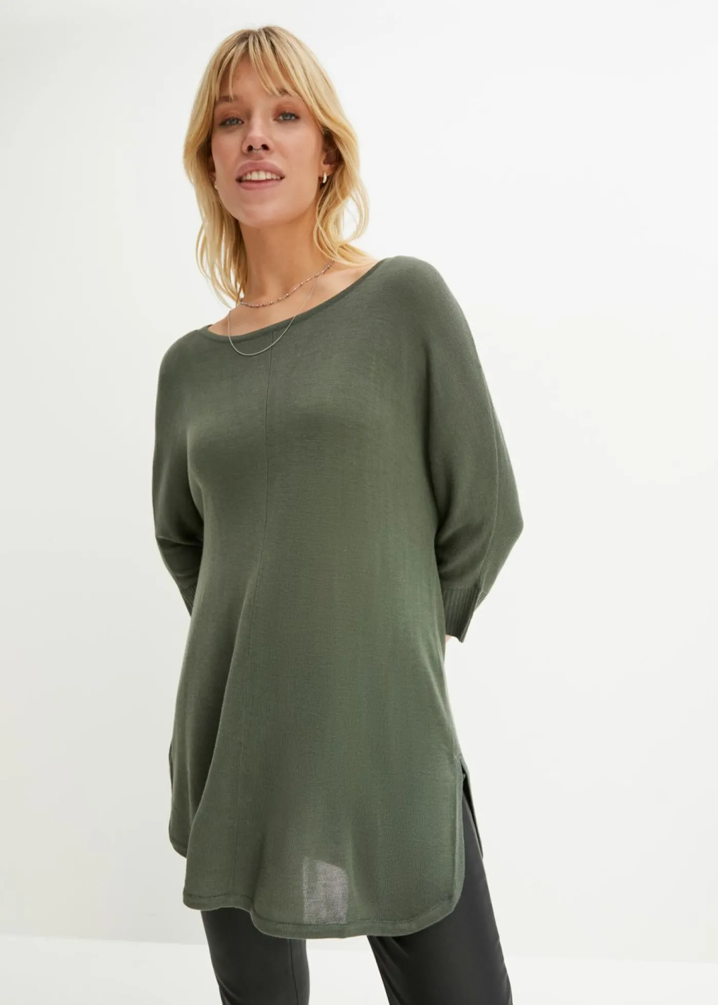 bonprix bonprix Jersey de punto fino con mangas 3/4 Verde eucalipto Clearance