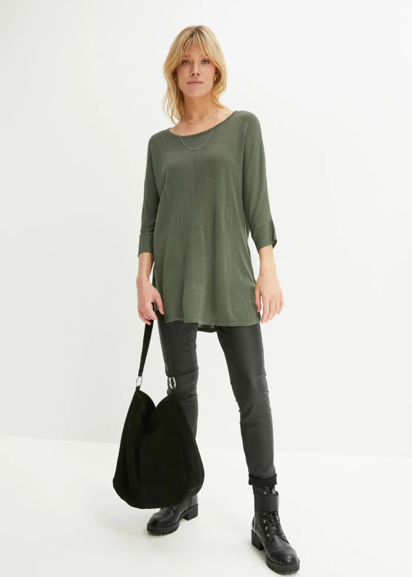 bonprix bonprix Jersey de punto fino con mangas 3/4 Verde eucalipto Clearance