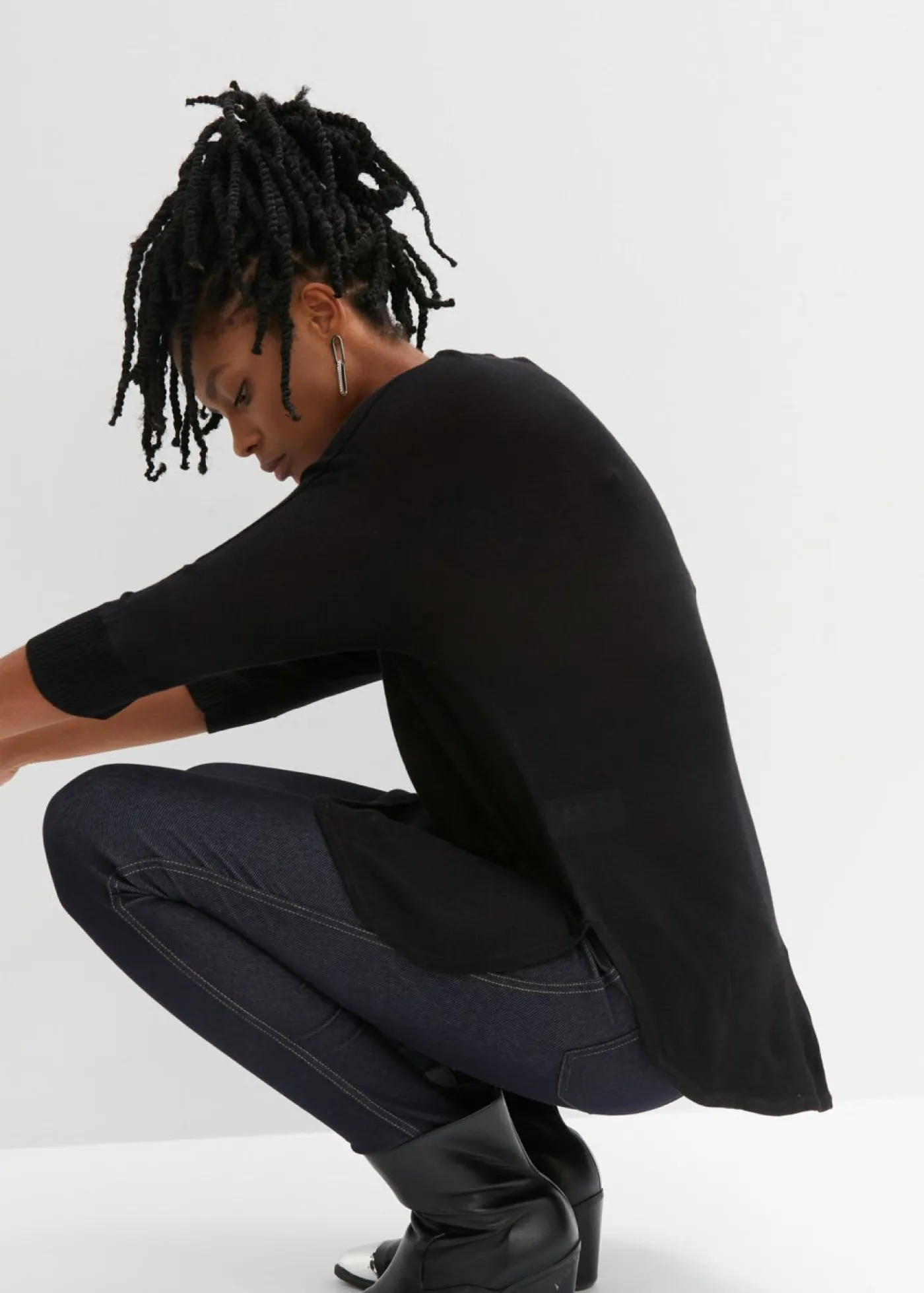bonprix bonprix Jersey de punto fino con mangas 3/4 Negro Sale