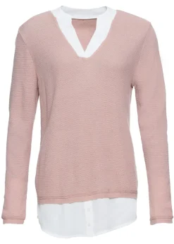 bonprix bonprix Jersey de punto fino con inserto de blusa Rosa-blanco Sale