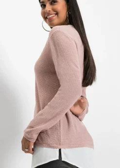 bonprix bonprix Jersey de punto fino con inserto de blusa Rosa-blanco Sale