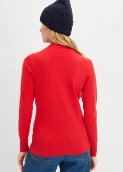 bonprix bonprix Jersey de punto fino con cuello alto rojo lava Discount