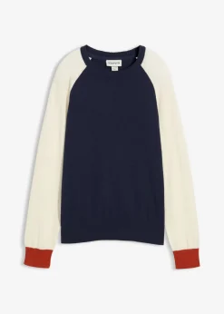 bonprix bonprix Jersey de punto fino con mangas raglán beige natural-azul marino-té rojo Discount