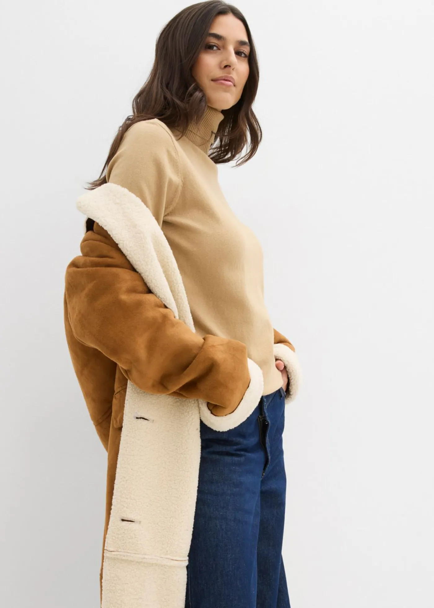 bonprix bonprix Jersey de punto fino con cuello alto Caqui claro Clearance