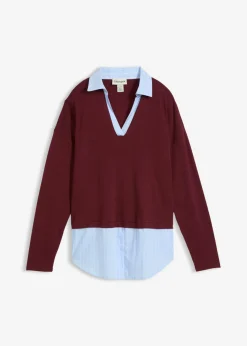 bonprix bonprix Jersey de punto fino con inserto de blusa rojo avellana Outlet