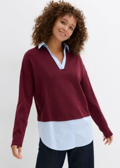 bonprix bonprix Jersey de punto fino con inserto de blusa rojo avellana Outlet