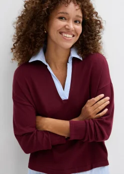 bonprix bonprix Jersey de punto fino con inserto de blusa rojo avellana Outlet
