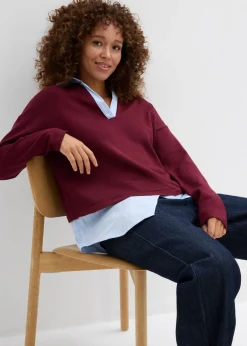 bonprix bonprix Jersey de punto fino con inserto de blusa rojo avellana Outlet