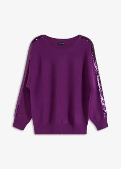 bonprix bonprix Jersey de punto fino con lentejuelas zumo de uva Online