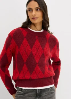 bonprix bonprix Jersey de punto fino con estampado a cuadros rojo lava a cuadros Online
