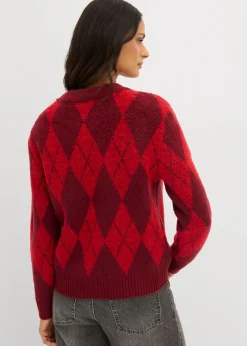 bonprix bonprix Jersey de punto fino con estampado a cuadros rojo lava a cuadros Online