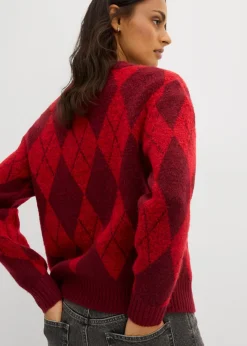 bonprix bonprix Jersey de punto fino con estampado a cuadros rojo lava a cuadros Online
