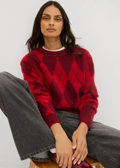 bonprix bonprix Jersey de punto fino con estampado a cuadros rojo lava a cuadros Online