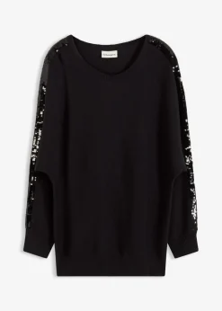 bonprix bonprix Jersey de punto fino con lentejuelas Negro Outlet
