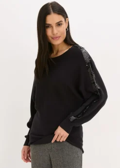 bonprix bonprix Jersey de punto fino con lentejuelas Negro Outlet